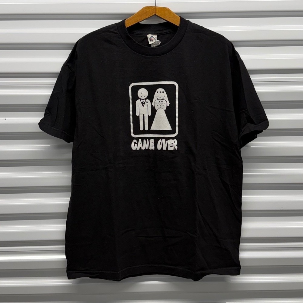 Vintage y2k Marriage "Game Over" Funny Joke Humor Black Mens XL Shirt